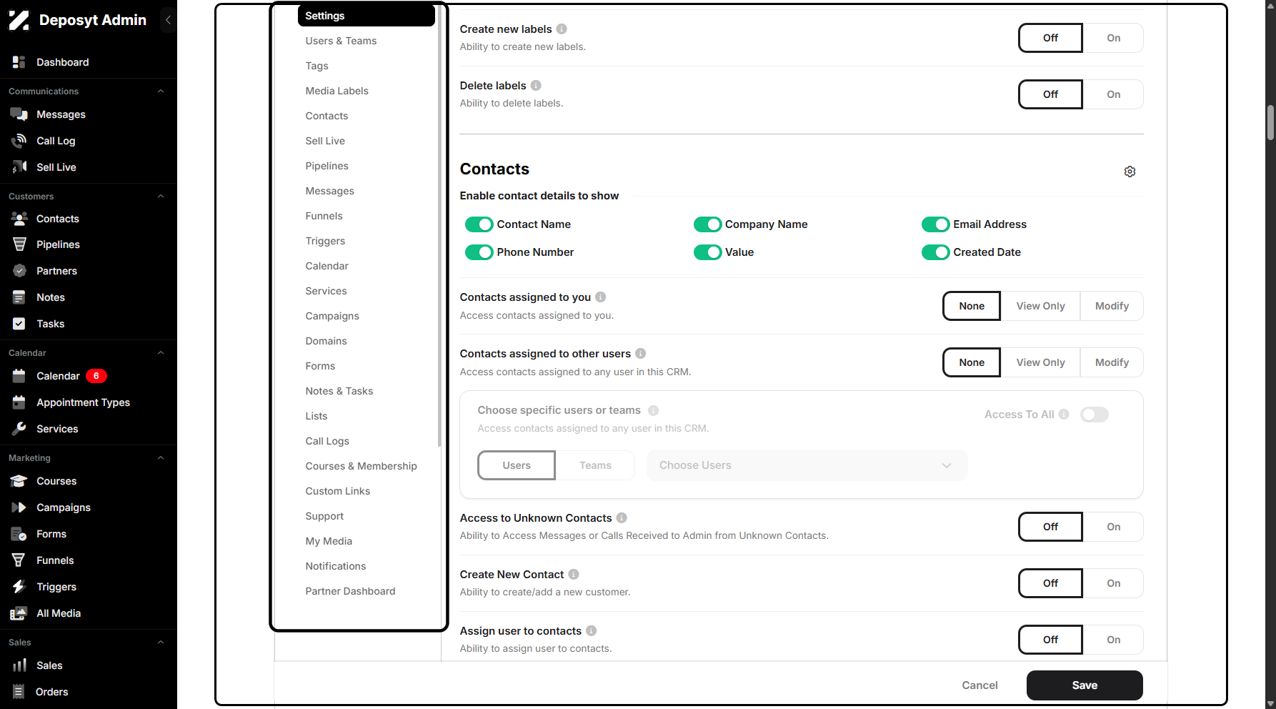 Step 10: Scroll down to manage other sections, or click your desired section from the list on the left-hand side of the screen.