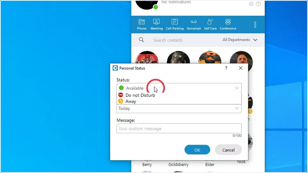 CLick on Custom Status