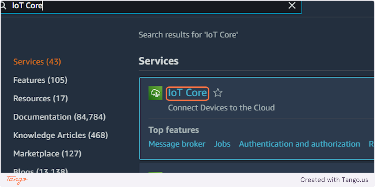Click on IoT Core