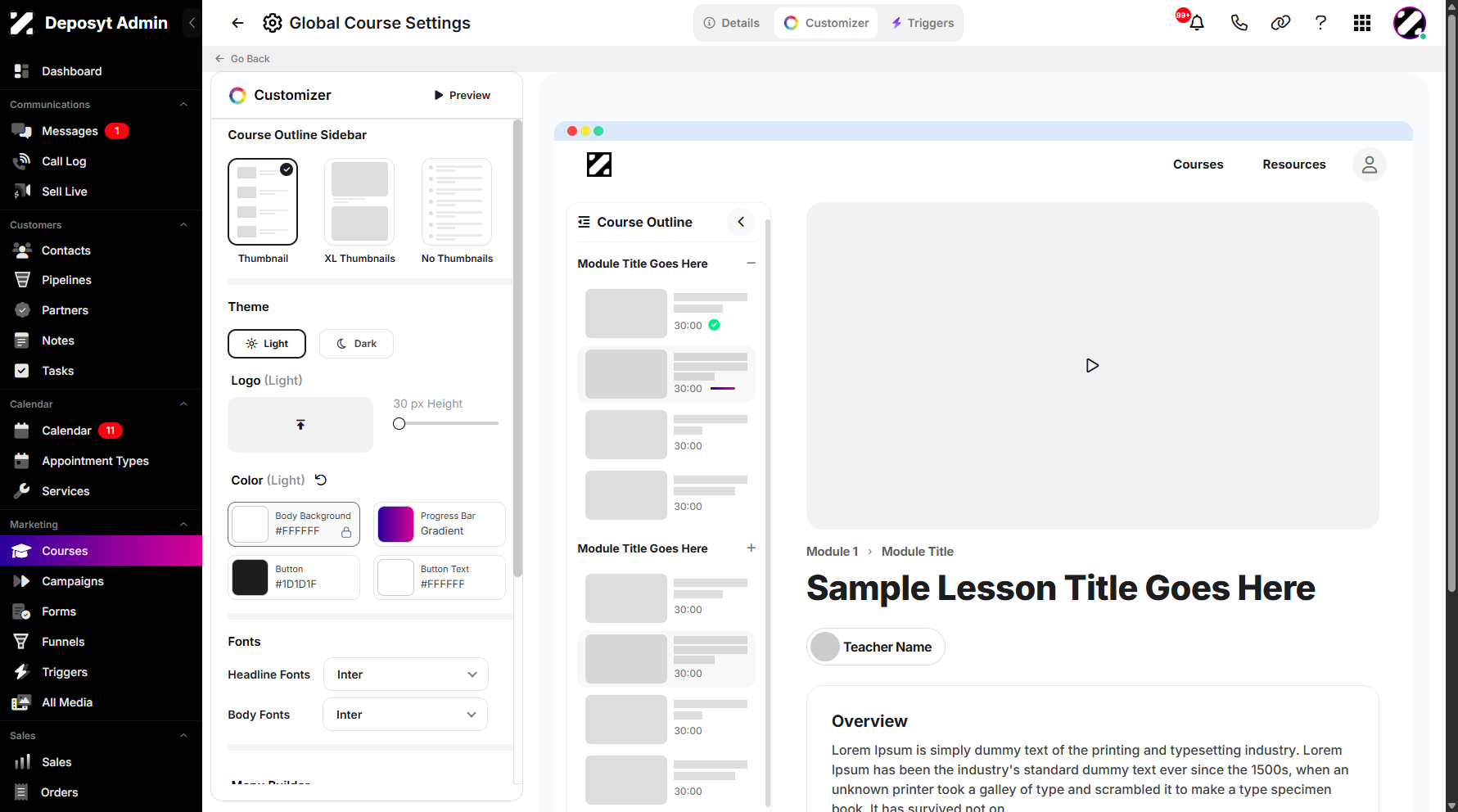 Step 6: You will then be navigated to the Customizer page. The Customizer is a feature that lets you modify or personalize a course setup within the platform.