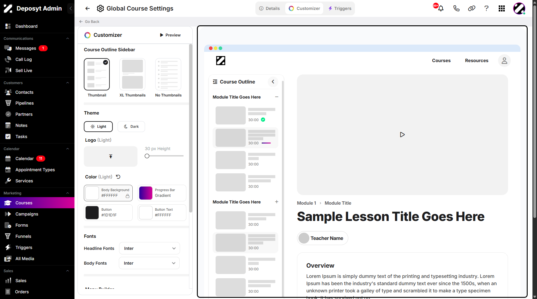 Step 6: You will then be navigated to the Customizer page. The Customizer is a feature that lets you modify or personalize a course setup within the platform.