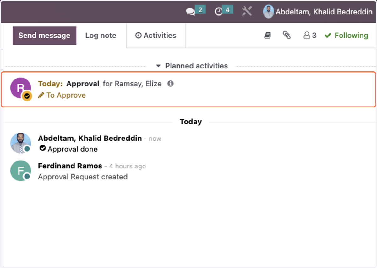 Next approver is shown here.