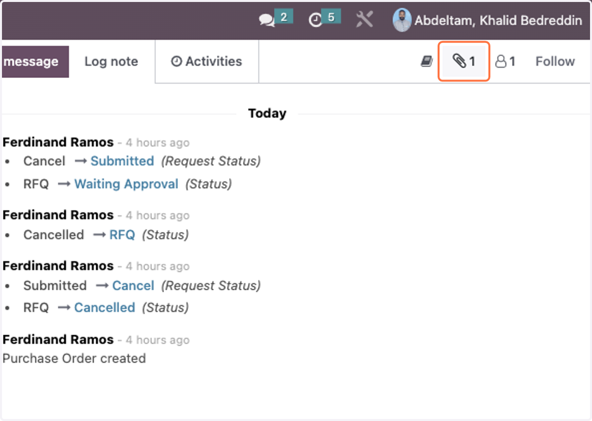 Click on the paper clip view invoice/quote attachement