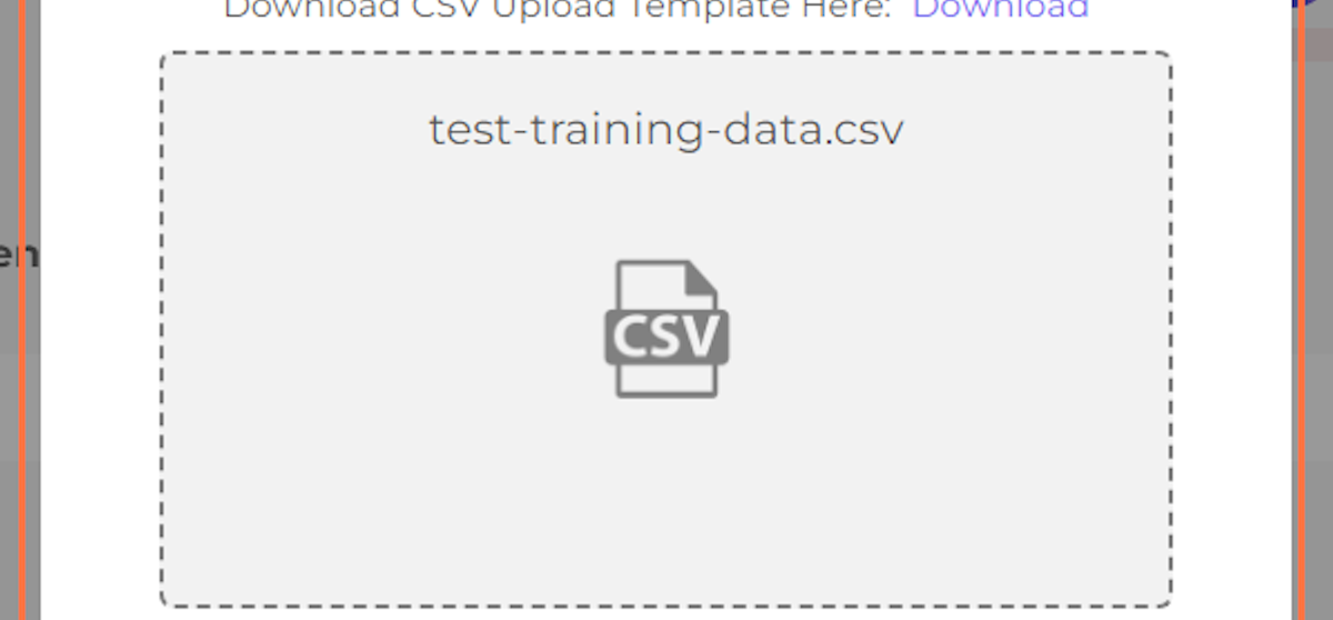 Select your CSV training data file from file upload menu