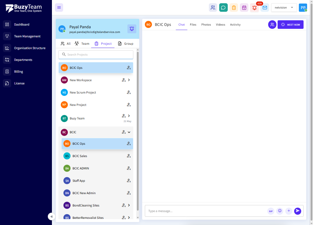 The Project tab organizes conversations according to active projects and workspaces.