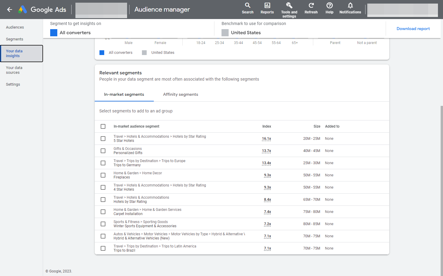 Click on Segment to get insights on…