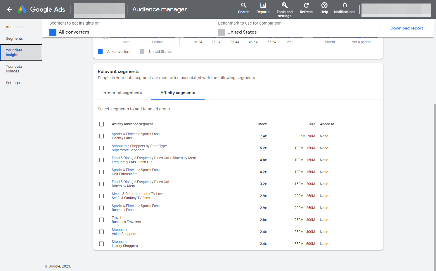 Click on Segment to get insights on…
