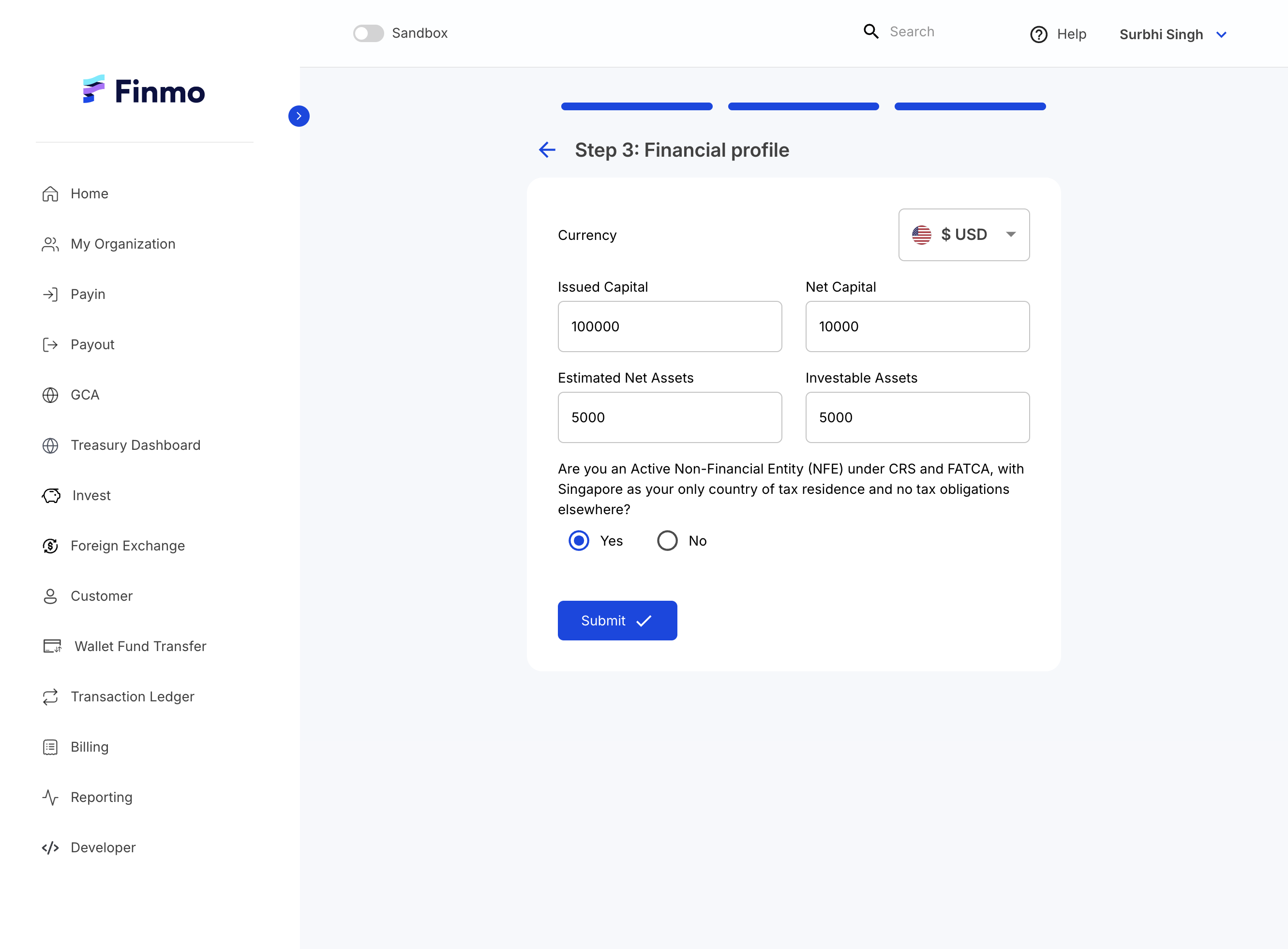 Step 3: Update the Financial profile and Click on Submit