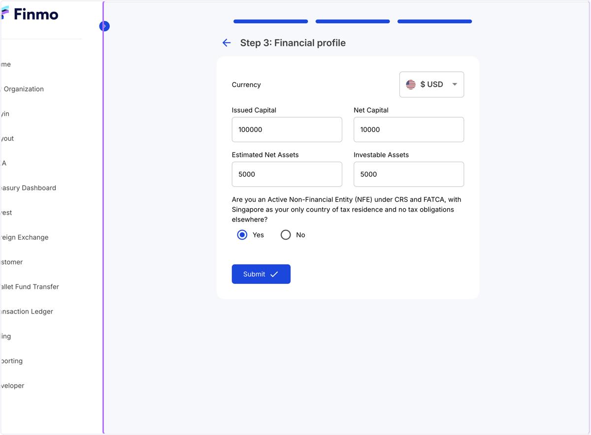 Step 3: Update the Financial profile and Click on Submit