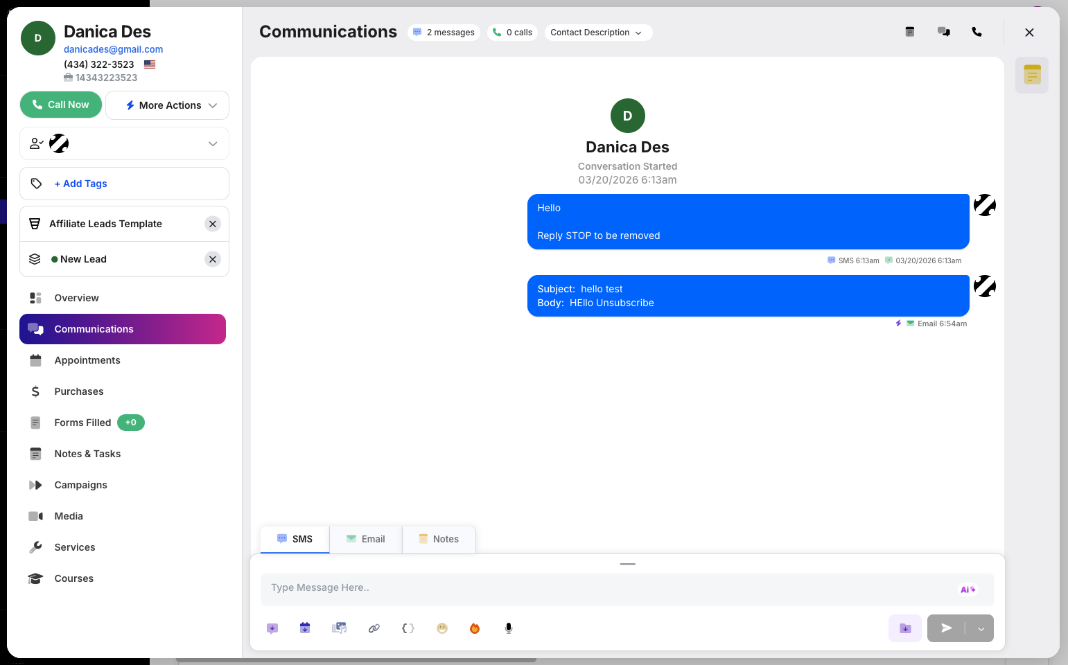Step 5: You will then be able to access messages in this tab. You can send and customize your messages here, similar to the Messages section.