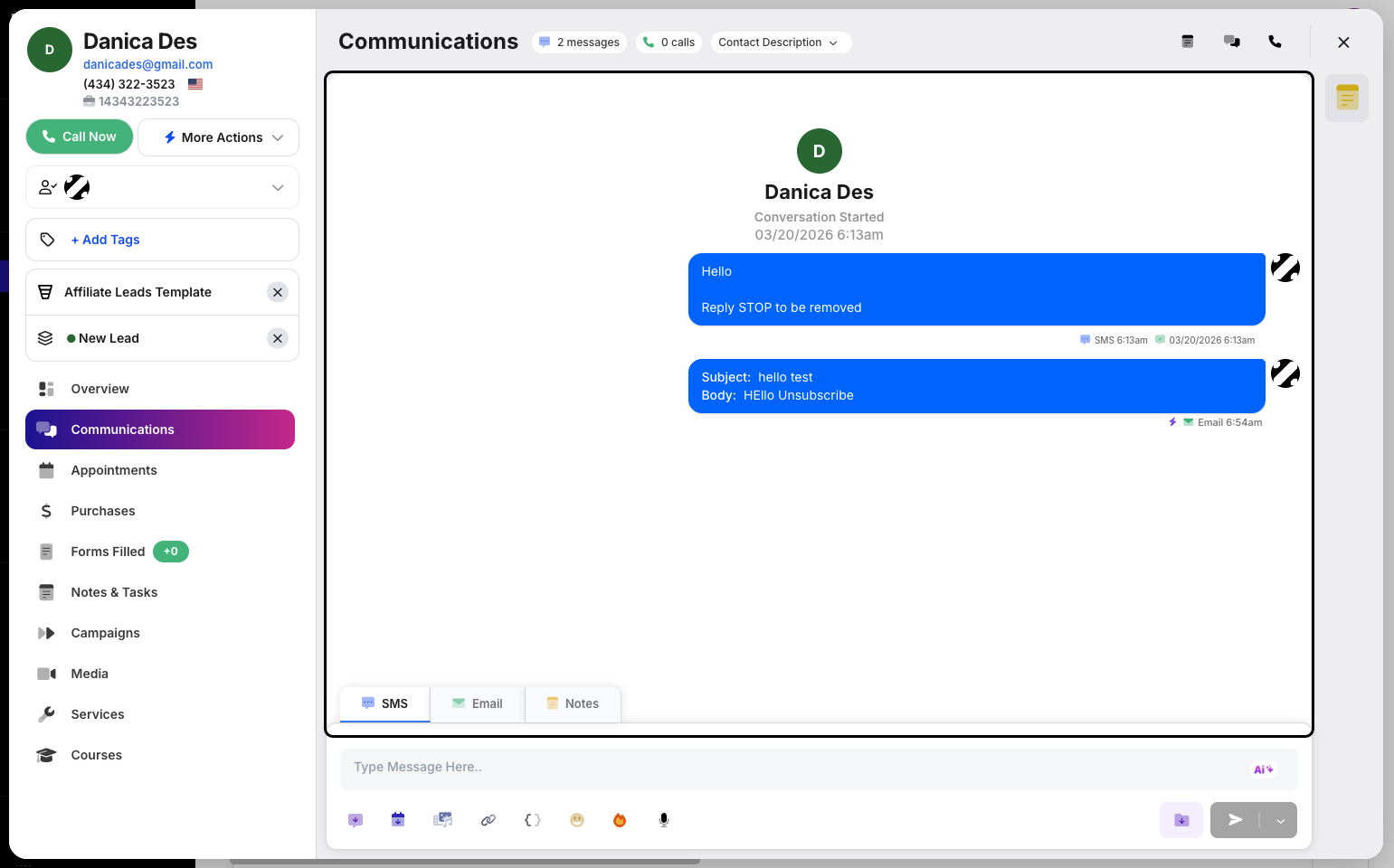 Step 5: You will then be able to access messages in this tab. You can send and customize your messages here, similar to the Messages section.
