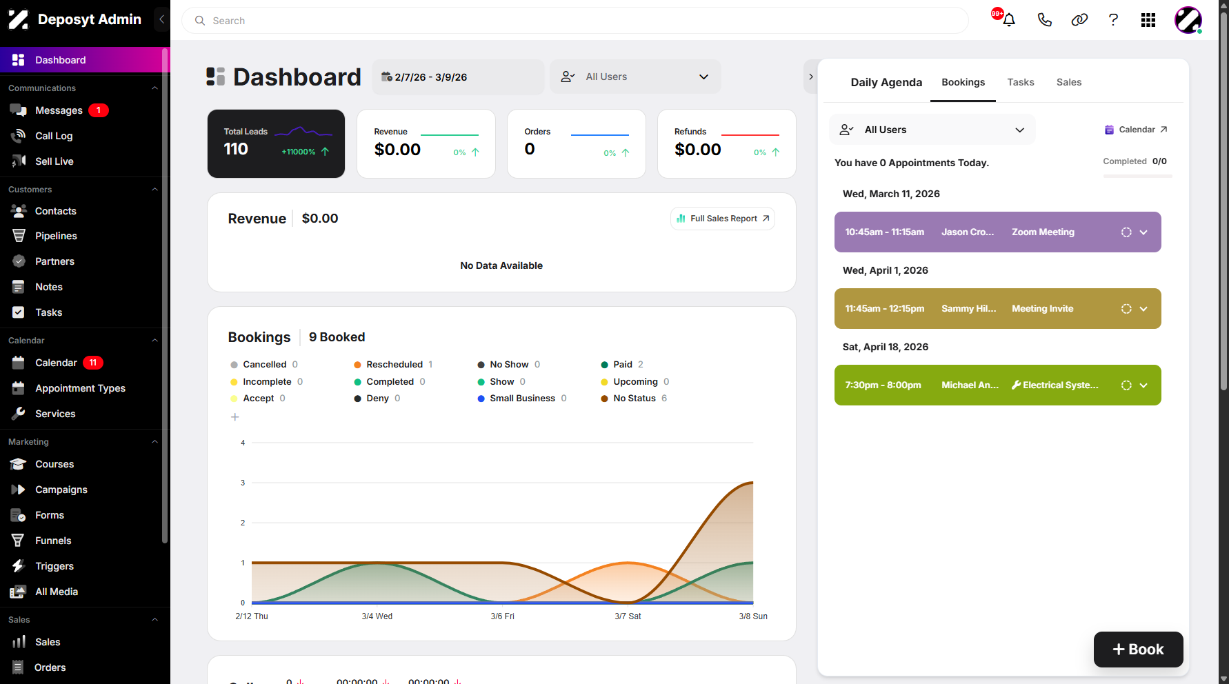 Step 1: On your Dashboard, navigate to the Services tab under the Calendar section.