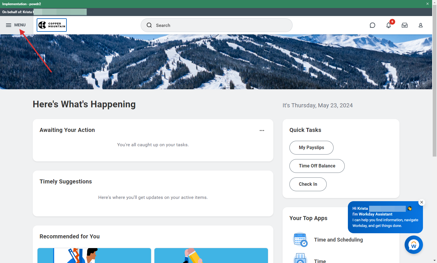 Click on MENU