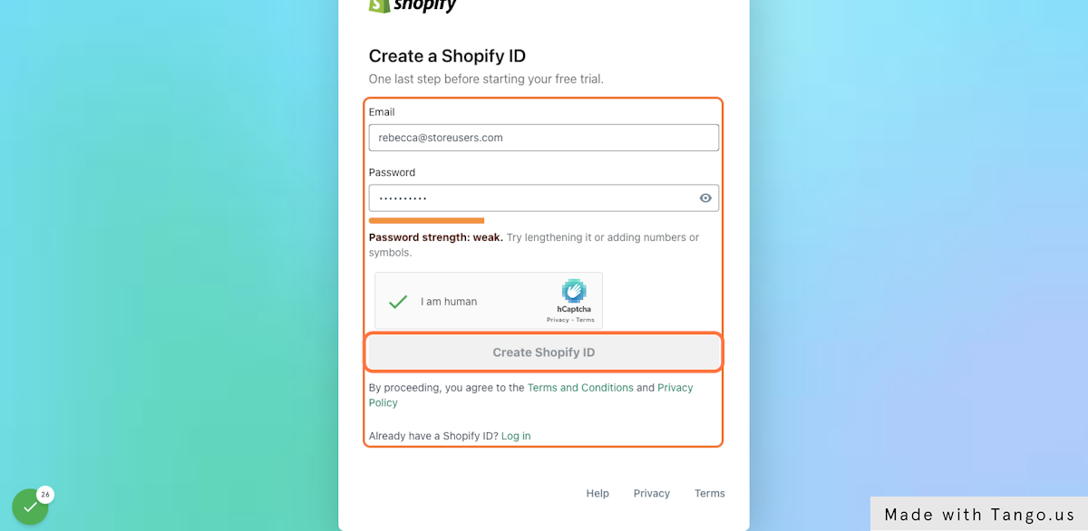 Click on Create Shopify ID