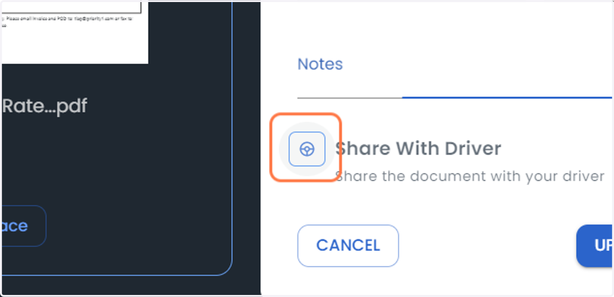 Click on the Wheel symbol if you want to share the document with your driver
