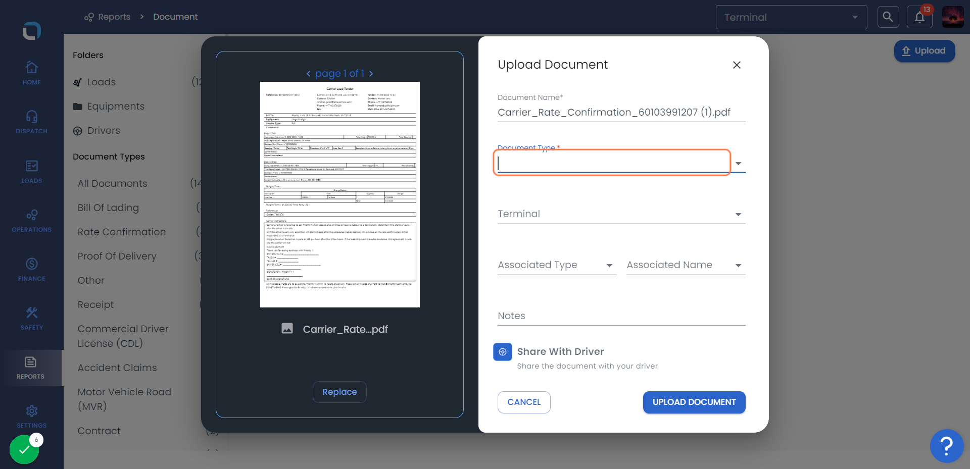 Select the Document Type