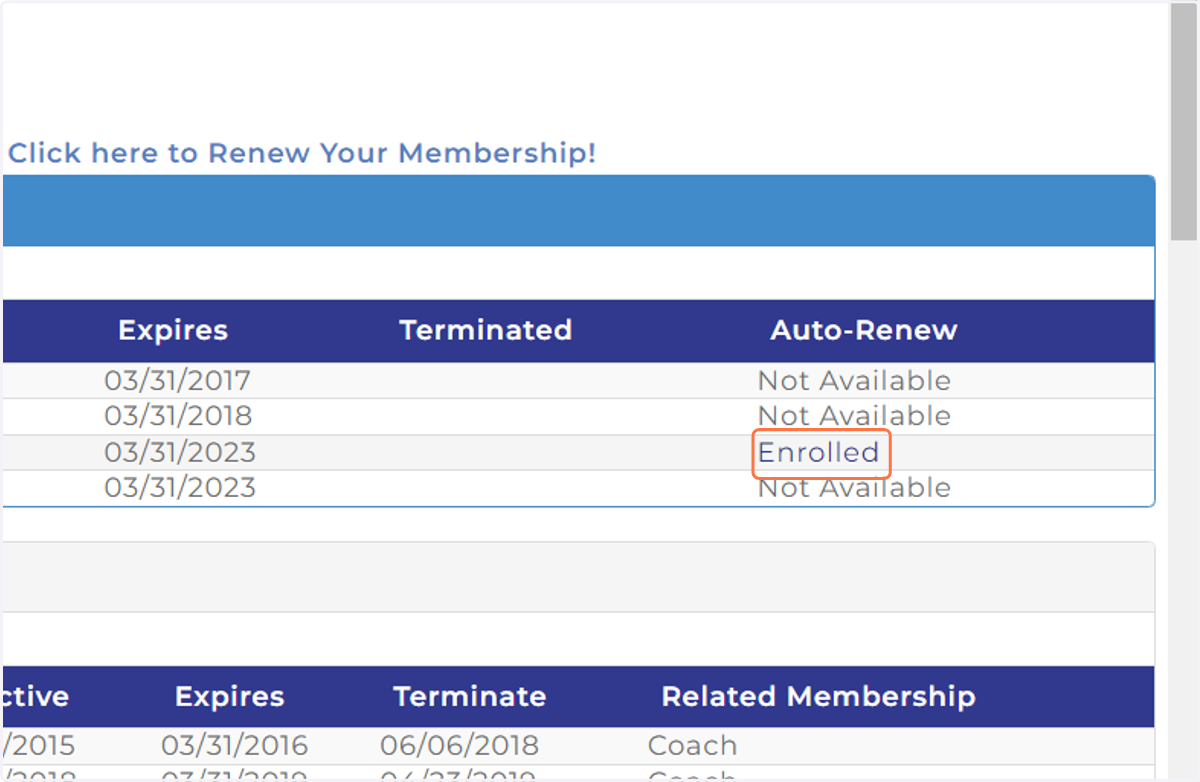 Locate the Membership you wish to Un-Enroll & Click on Enrolled