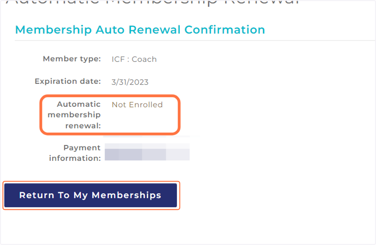 Click on Return to Membership to complete this proces