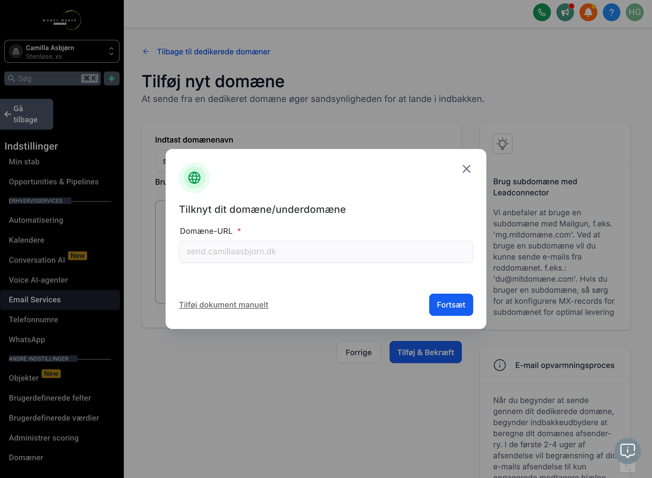 Klik på linket "Add document manually/Tilføj dokument manuelt"