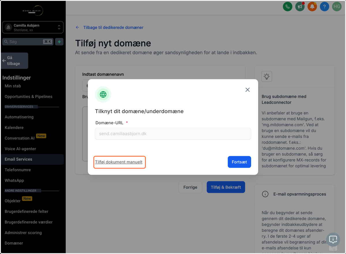 Klik på linket "Add document manually/Tilføj dokument manuelt"