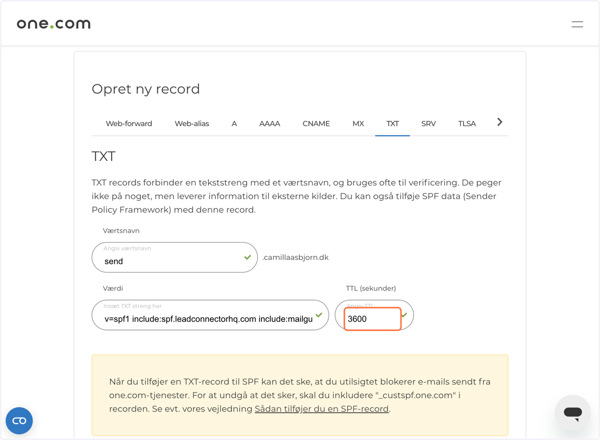 Hvis du opretter TXT-record med navnet "send" hos one.com, så husk dette!