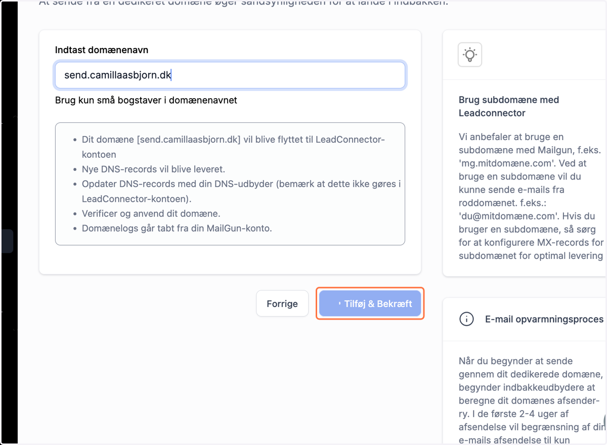 Klik på Add & Verify/ Tilføj & Bekræft