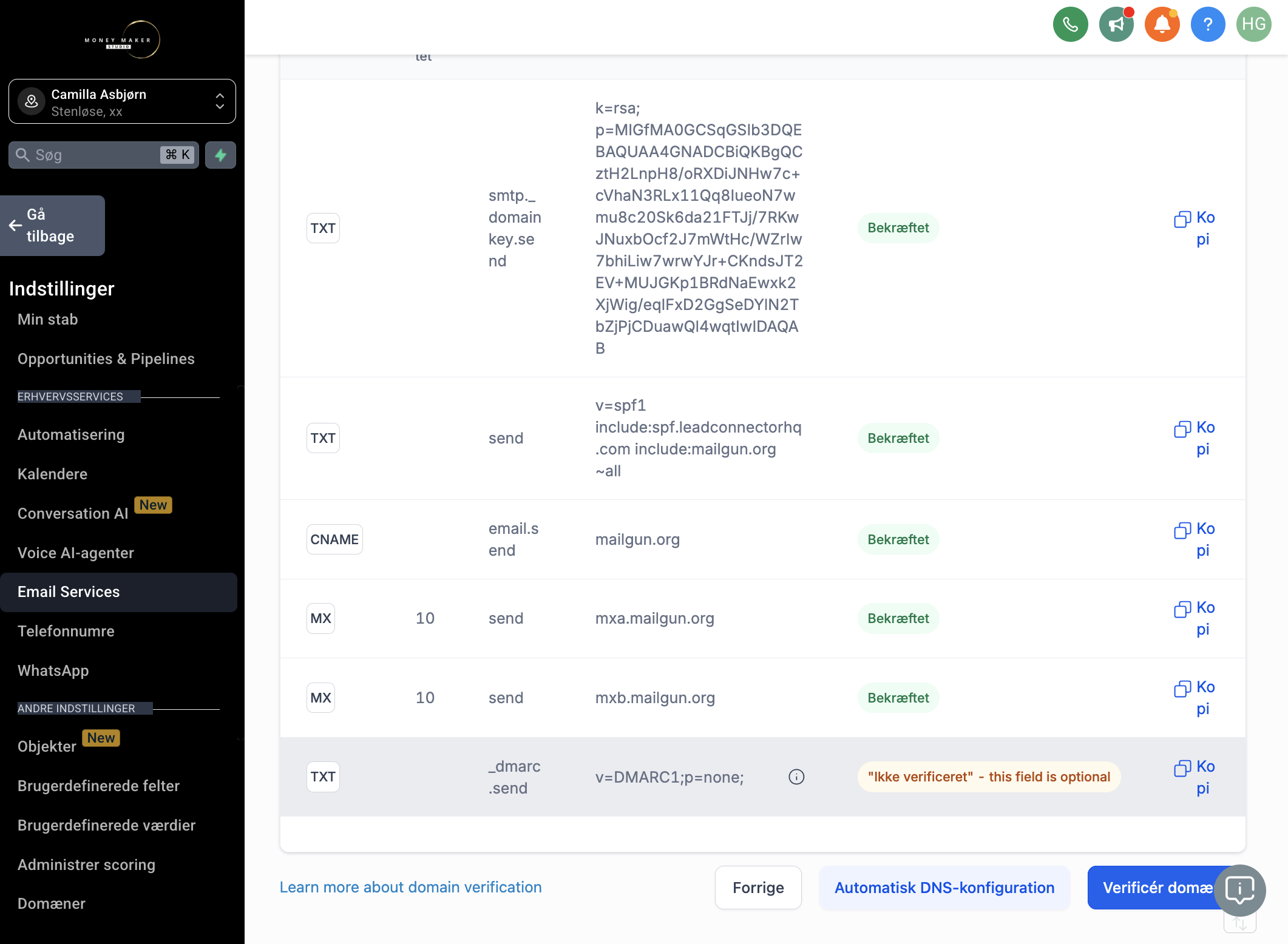 Du mangler lige at oprette en sidste TXT-record