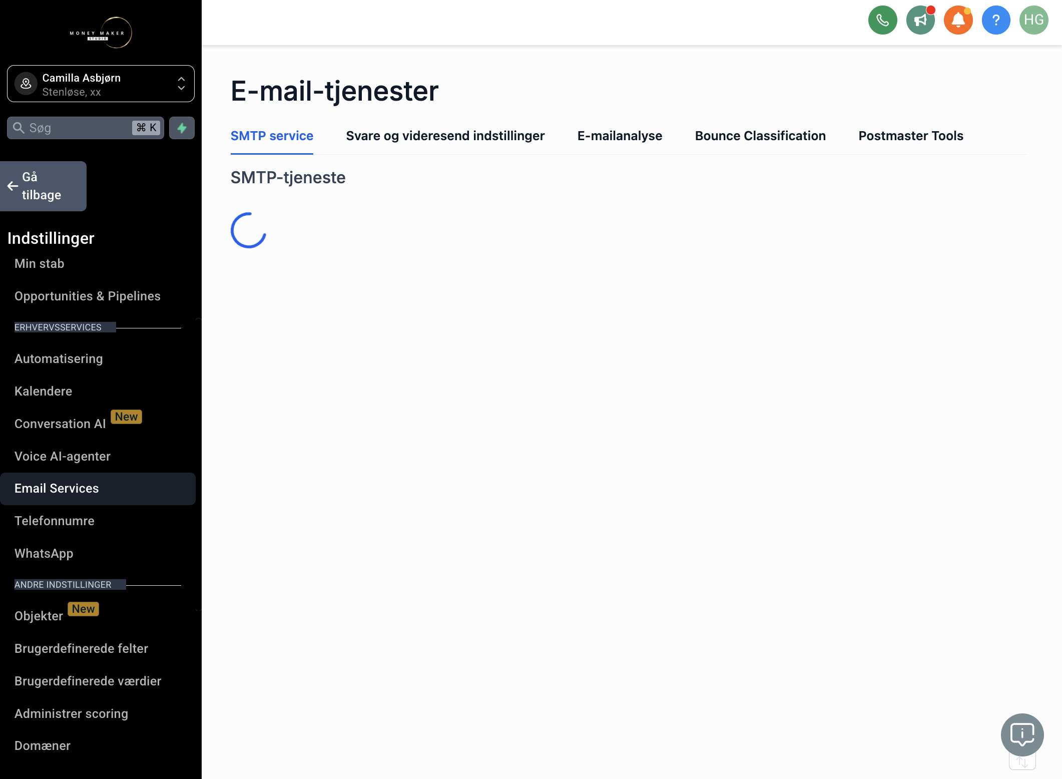 Under Settings, klik på Email Services