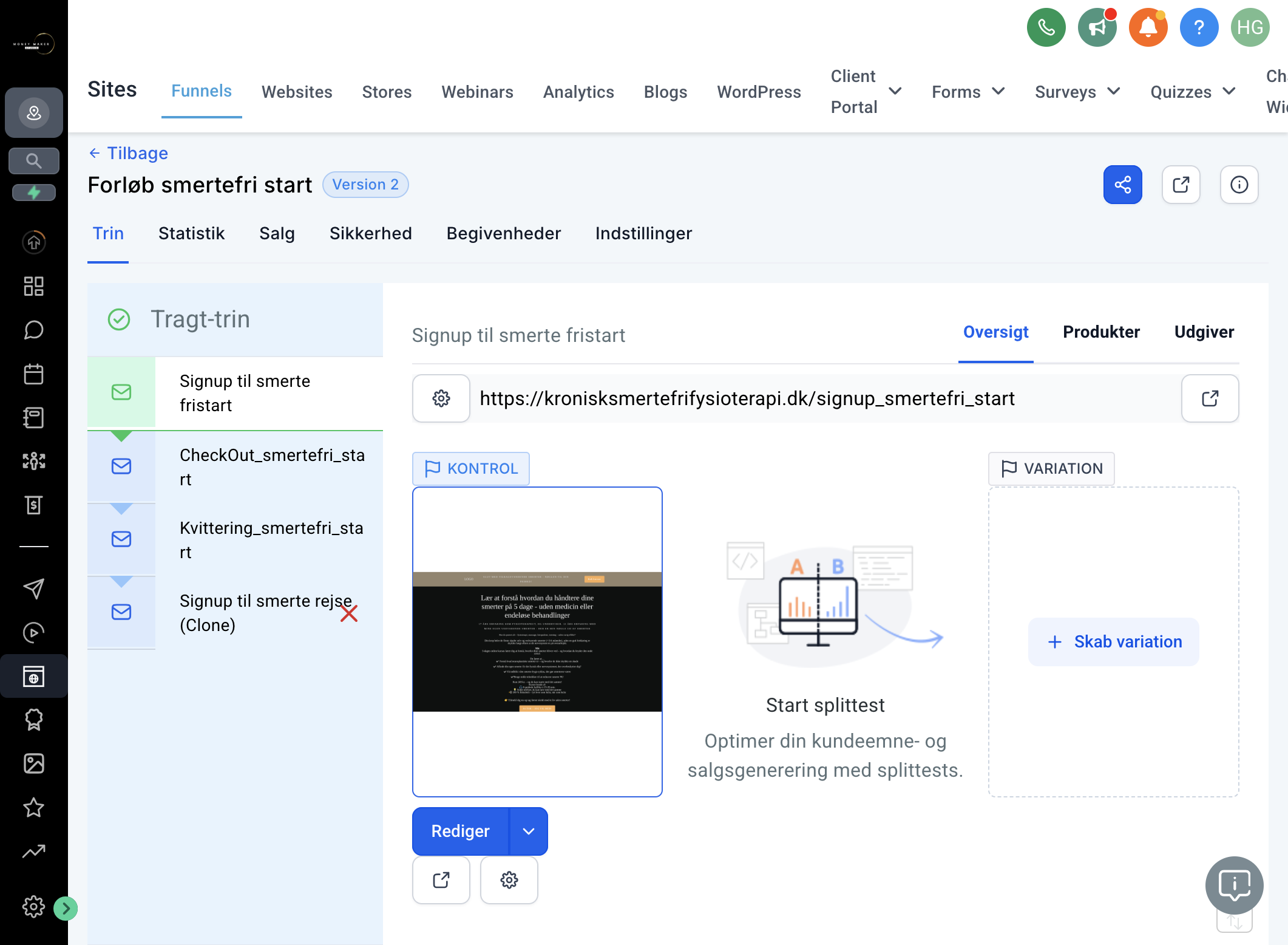 Du kan nu se at steppet er blevet kopieret ind i bunden af din funnel