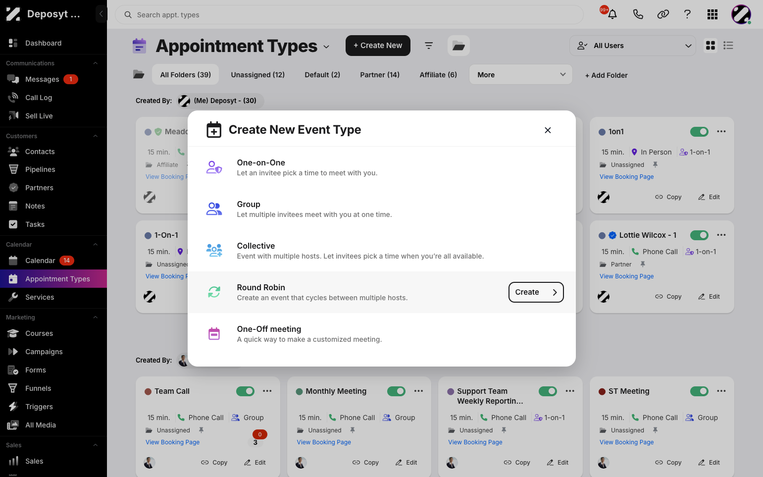 Step 3: Select the Round Robin event type. This is an
event that cycles between multiple hosts.Then, click the Create button.