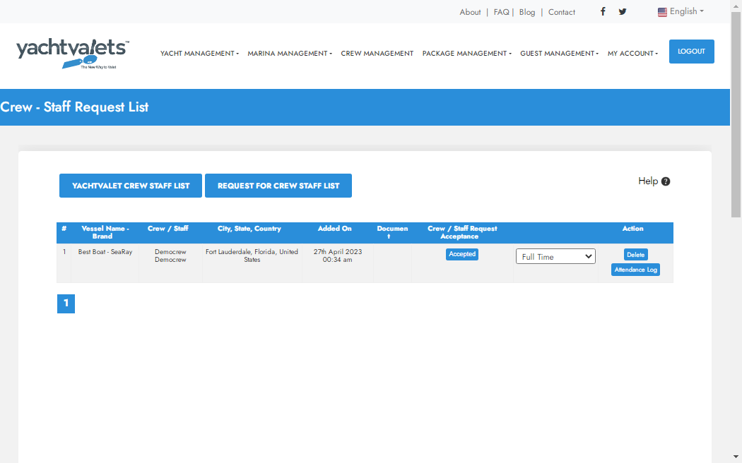 Click on YACHTVALET CREW STAFF LIST