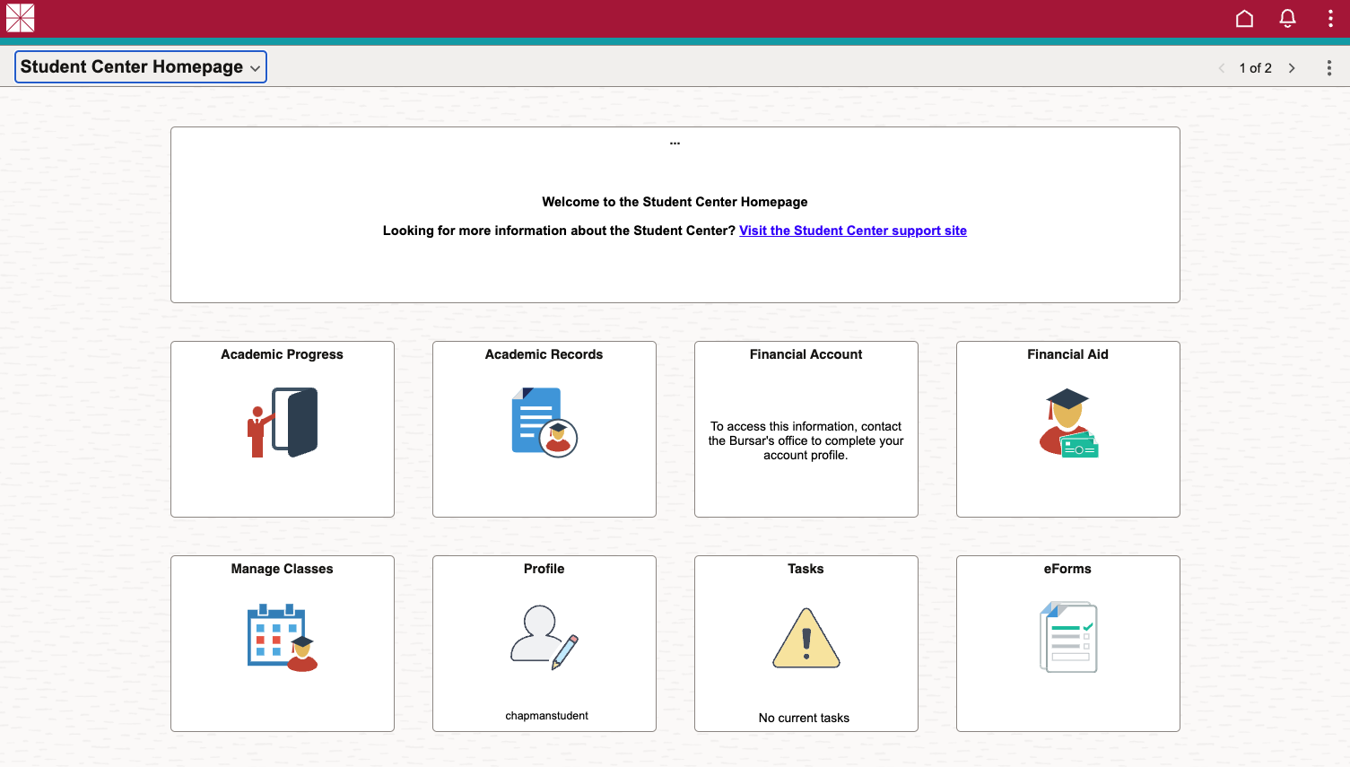 Verify you are in "Student Center Homepage"