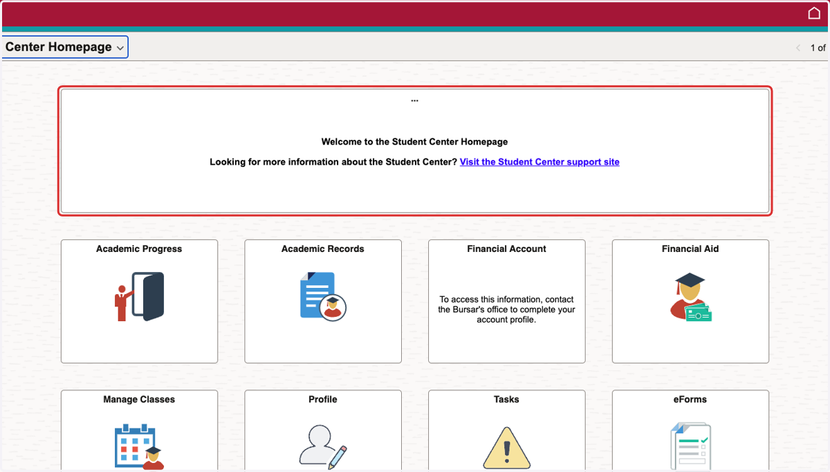 Verify you are in "Student Center Homepage"