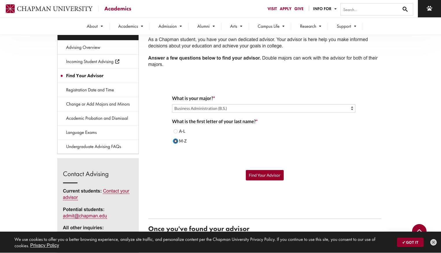 Click on Find Your Advisor