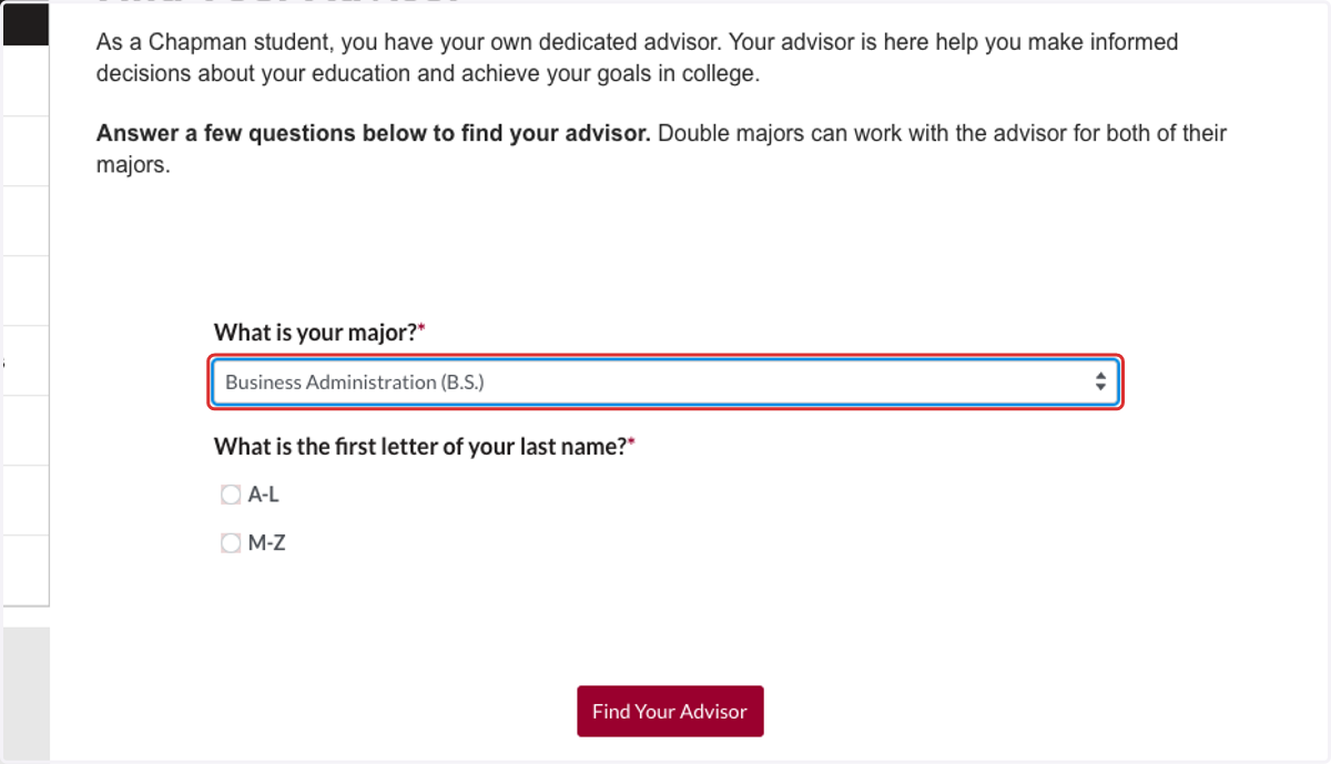 Select your major from the "What is your major?" dropdown