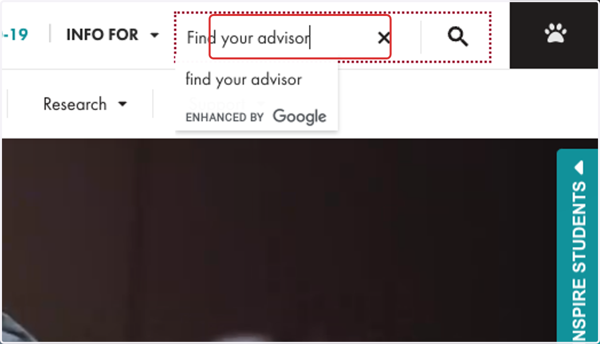 Type "Find your advisor" in the upper righthand search bar