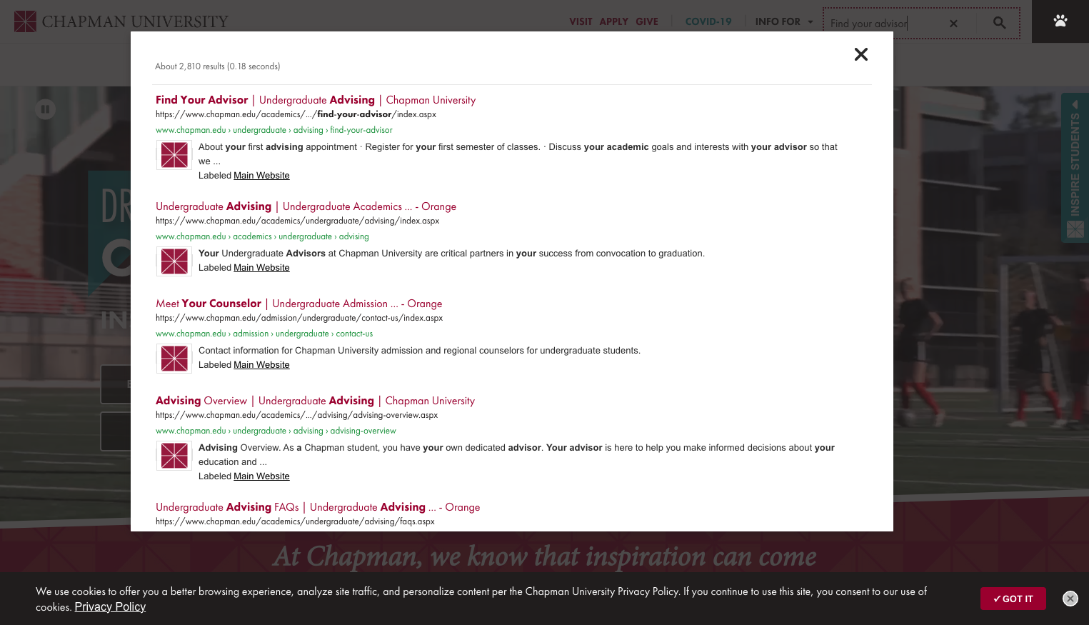 Click on Find Your Advisor | Undergraduate Advising | Chapman University