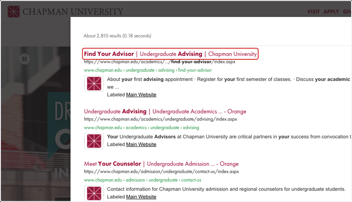 Click on Find Your Advisor | Undergraduate Advising | Chapman University