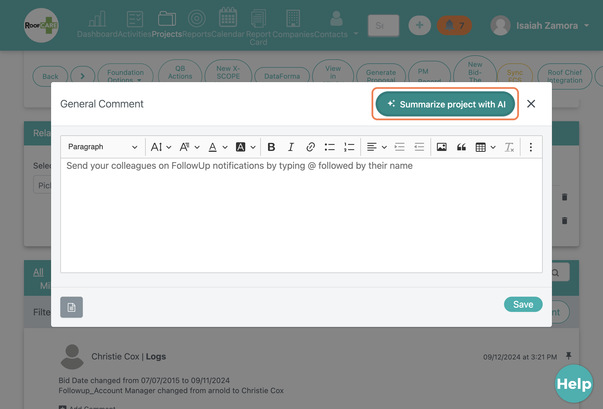 Click on Summarize project with AI