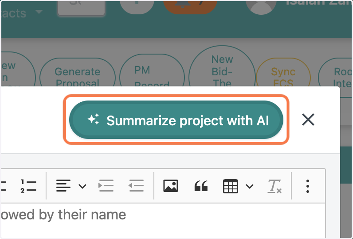 Click on Summarize project with AI