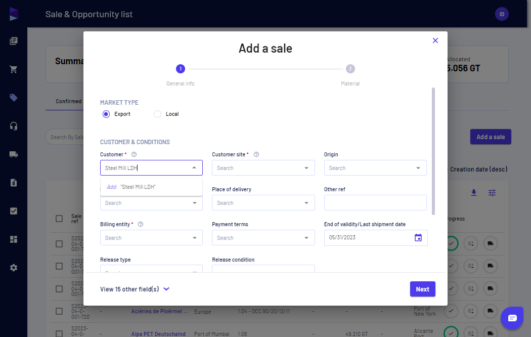 Type the name of the new customer and click on "Add"