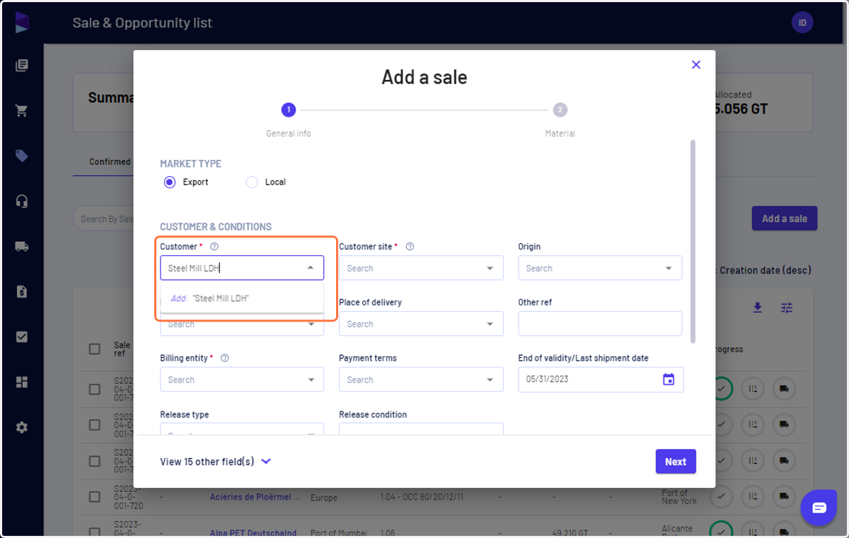 Type the name of the new customer and click on "Add"