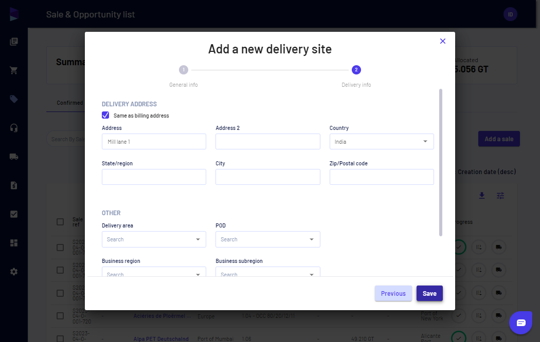 Fill in the details and click "Save" and your customer site is created