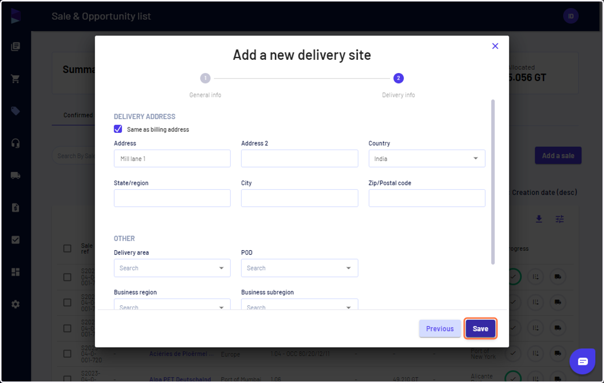 Fill in the details and click "Save" and your customer site is created
