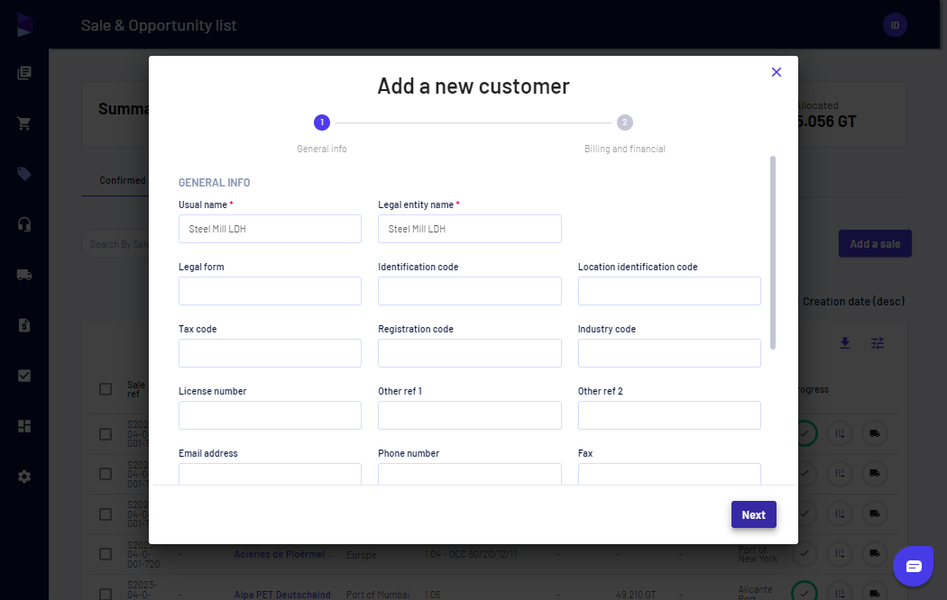 Fill in the details and click on "Next"