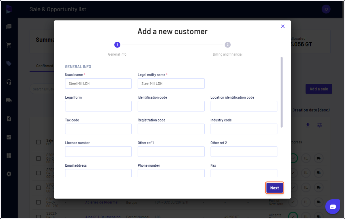 Fill in the details and click on "Next"
