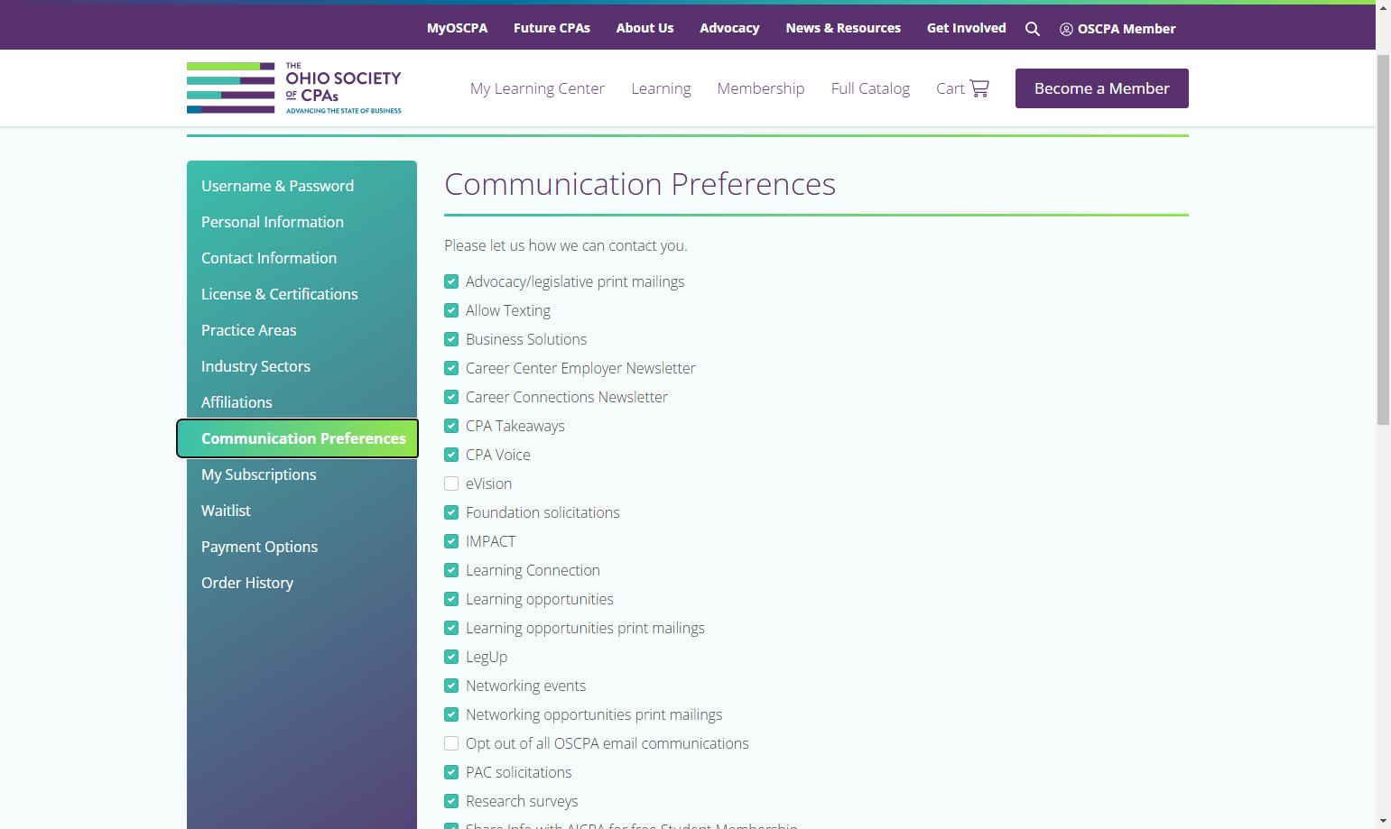 Click on Communication Preferences to update your communication method.