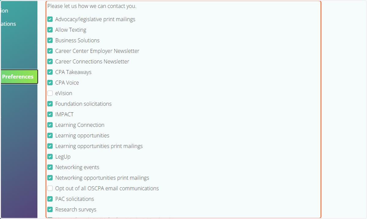 Click on Communication Preferences to update your communication method.