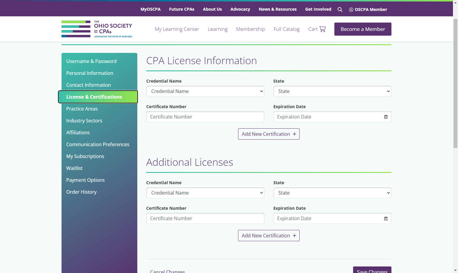 Update your license information by clicking on CPA License Information…