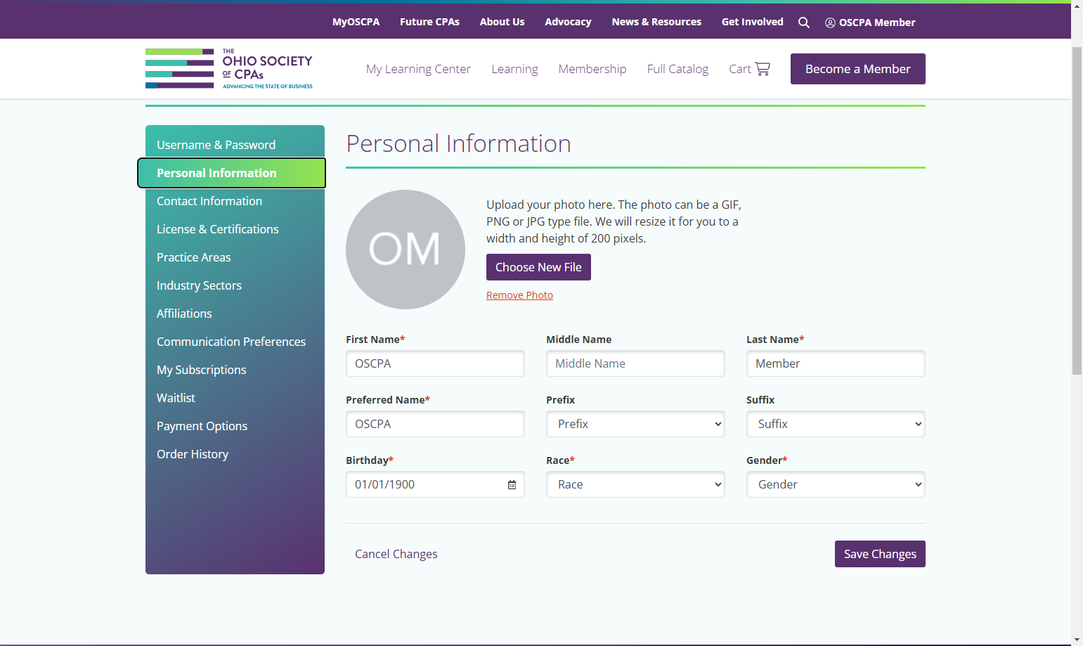 Update your personal information by clicking on Personal Information